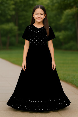 devdatt Girls Maxi/Full Length Festive/Wedding Dress(Black, Cap Sleeve)