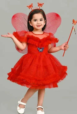 Mytex Baby Girls Calf Length Festive/Wedding Dress(Red, Full Sleeve)