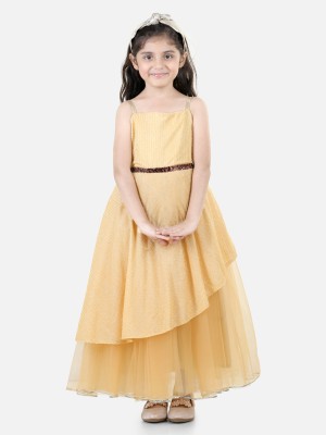 Toy Balloon Kids Girls Maxi/Full Length Party Dress(Gold, Sleeveless)