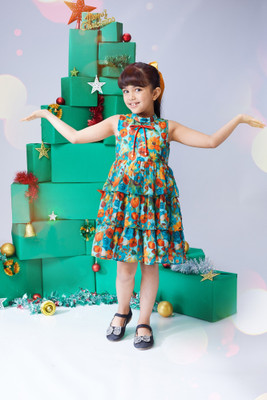 Mastarang Indi Baby Girls Midi/Knee Length Party Dress(Multicolor, Sleeveless)
