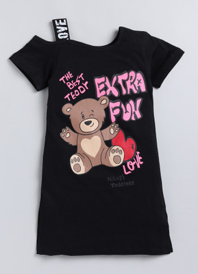 Yk Girls Midi/Knee Length Casual Dress(Black, Half Sleeve)