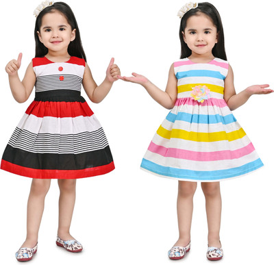 SARDAR DRESSES Girls Above Knee Party Dress(Multicolor, Sleeveless)