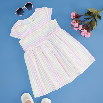 Pantaloons Baby Baby Girls Midi/Knee Length Casual Dress(Multicolor, Half Sleeve)