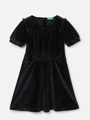 United Colors of Benetton Baby Girls Midi/Knee Length Casual Dress(Black, Short Sleeve)