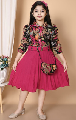 MM KOLKATA GERMENTS Baby Girls Midi/Knee Length Casual Dress(Pink, 3/4 Sleeve)