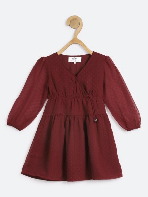 chuppan chupai Girls Midi/Knee Length Casual Dress(Maroon, Full Sleeve)