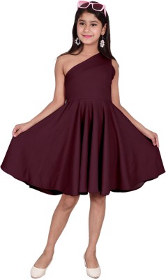 Oliaz Indi Girls Midi/Knee Length Casual Dress(Purple, Sleeveless)