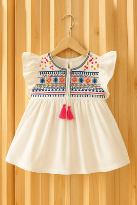 SCARFHAVEN Baby Girls Midi/Knee Length Casual Dress(White, Short Sleeve)