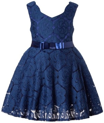 Wow princess Girls Midi/Knee Length Casual Dress(Blue, Sleeveless)