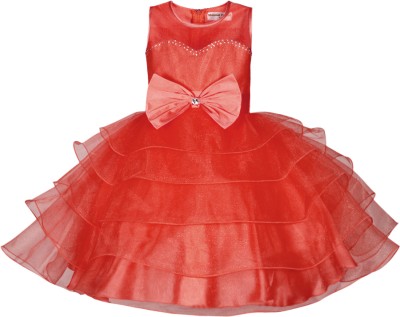 NAAZ FASHION Baby Girls Midi/Knee Length Festive/Wedding Dress(Red, Sleeveless)