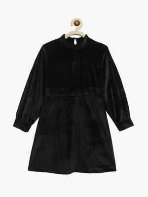 TALES & STORIES Girls Midi/Knee Length Casual Dress(Black, Full Sleeve)