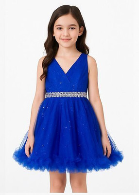 STUMBLE FASHION Baby Girls Midi/Knee Length Festive/Wedding Dress(Blue, Sleeveless)