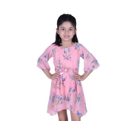 stylestorm Girls Above Knee Casual Dress(Pink, Full Sleeve)