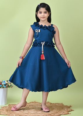 afrin fashion Indi Girls Below Knee Festive/Wedding Dress(Blue, Sleeveless)