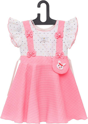 SS MOLLA FAHION Baby Girls Midi/Knee Length Festive/Wedding Dress(Pink, White, Fashion Sleeve)