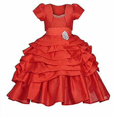 Wow princess Girls Maxi/Full Length Party Dress(Red, Short Sleeve)