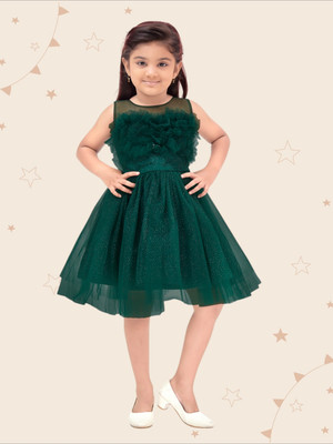 Kidotsav Indi Baby Girls Midi/Knee Length Party Dress(Green, Sleeveless)