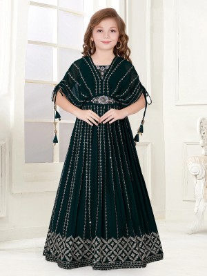 Wommaniya Impex Girls Maxi/Full Length Festive/Wedding Dress(Dark Green, Fashion Sleeve)