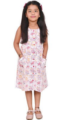 Megha Overseas Girls Calf Length Casual Dress(Multicolor, Sleeveless)