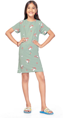 Bloem Girls Above Knee Casual Dress(Green, Short Sleeve)