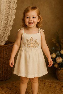 Fabrizio Baby Girls Above Knee Casual Dress(White, Sleeveless)