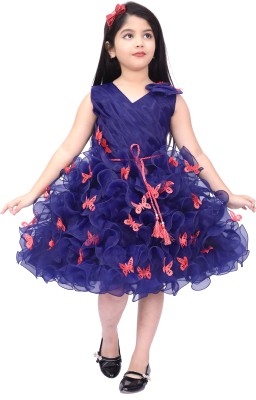 JhilikGarments Baby Girls Midi/Knee Length Festive/Wedding Dress(Blue, Sleeveless)