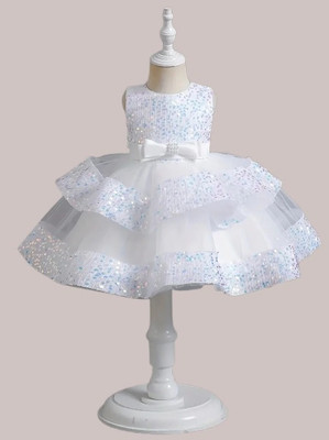 Ksaliya Enterprise Girls Midi/Knee Length Party Dress(White, Sleeveless)
