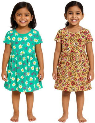 Veecap Girls Midi/Knee Length Casual Dress(Maroon, Short Sleeve)