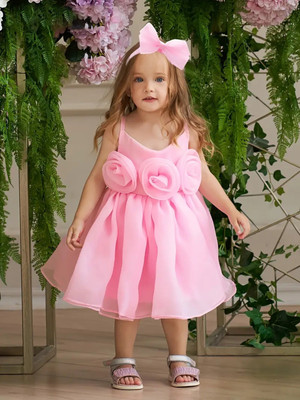 Style Connect Collection Girls Midi/Knee Length Party Dress(Pink, Sleeveless)