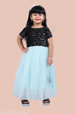 Santkrupa tex Girls Calf Length Casual Dress(Blue, Half Sleeve)