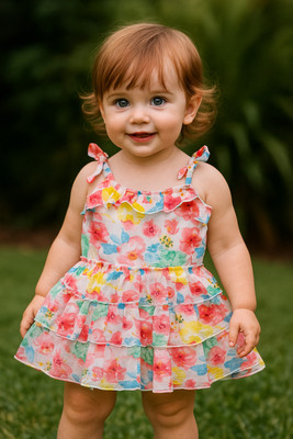 Miss & Chief Girls Below Knee Casual Dress(Multicolor, Sleeveless)