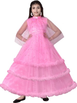 AL MIRAJ GARMENTS Girls Maxi/Full Length Party Dress(Pink, Cap Sleeve)