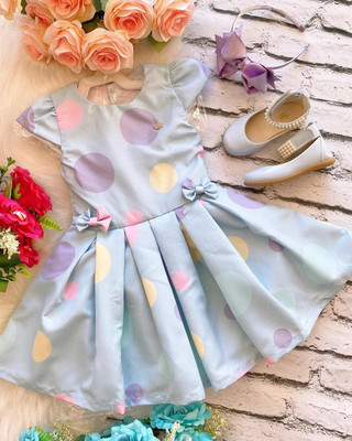 Ksaliya Enterprise Girls Midi/Knee Length Casual Dress(Blue, Sleeveless)