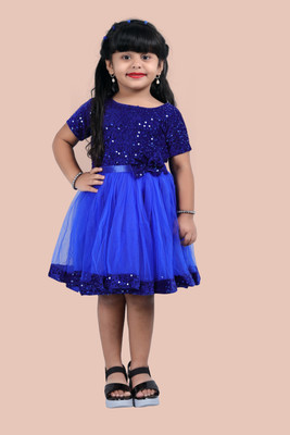 Shree fashion fab Girls Midi/Knee Length Casual Dress(Blue, Short Sleeve)