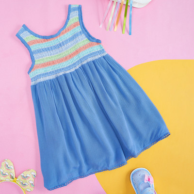 Pantaloons Baby Baby Girls Midi/Knee Length Casual Dress(Blue, Sleeveless)