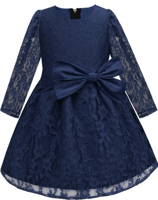 A.T.U.N. Indi Girls Midi/Knee Length Casual Dress(Dark Blue, Full Sleeve)