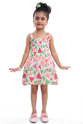Wishkaro Girls Midi/Knee Length Casual Dress(Multicolor, Sleeveless)