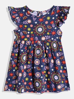 YK X Tinyo Girls Midi/Knee Length Casual Dress(Blue, Short Sleeve)