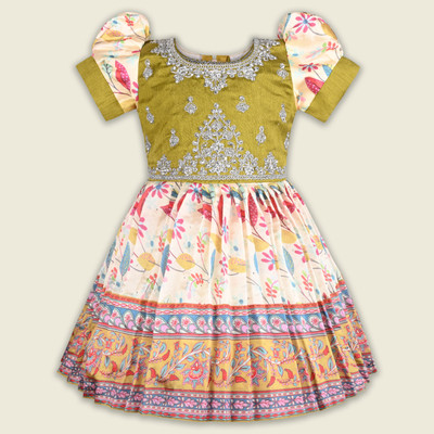 Wishkaro Girls Midi/Knee Length Festive/Wedding Dress(Green, Short Sleeve)