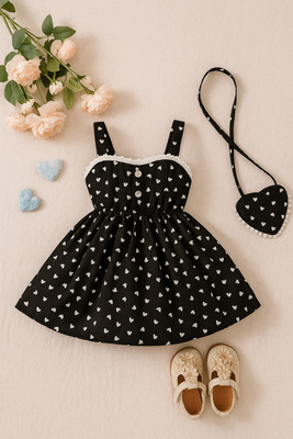 Elegant Attire Girls Midi/Knee Length Casual Dress(Black, Sleeveless)