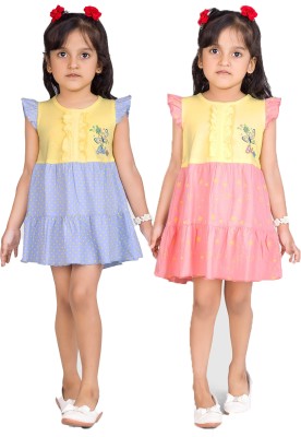 FABROYZ Indi Girls Above Knee Casual Dress(Light Blue, Cap Sleeve)