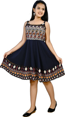 NEYSA Girls Midi/Knee Length Casual Dress(Multicolor, Sleeveless)