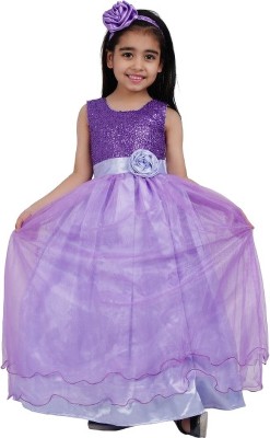 Wish littlle Girls Maxi/Full Length Party Dress(Purple, Sleeveless)