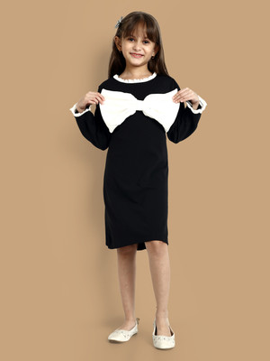 Lazy Shark Girls Midi/Knee Length Casual Dress(Black, Full Sleeve)