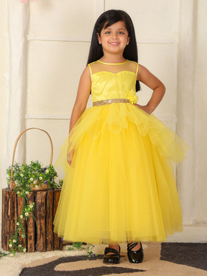 Toy Balloon Kids Girls Maxi/Full Length Party Dress(Yellow, Sleeveless)
