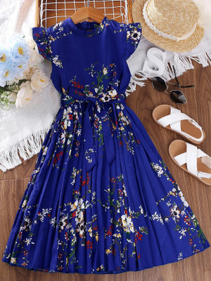HouseOfCommon Indi Girls Maxi/Full Length Party Dress(Blue, Cap Sleeve)
