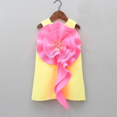 MUSKAN BEAUTY COLLECTION Girls Midi/Knee Length Casual Dress(Yellow, Sleeveless)