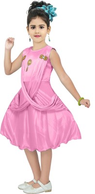 Clobay Girls Below Knee Party Dress(Pink, Sleeveless)