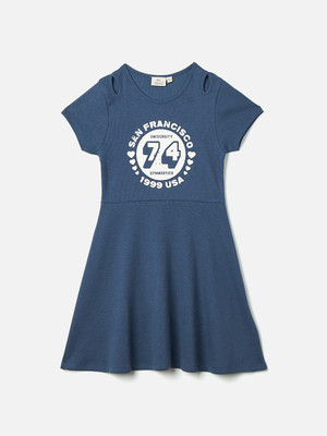 JUNIORS by Babyshop Girls Midi/Knee Length Casual Dress(Blue, Short Sleeve)