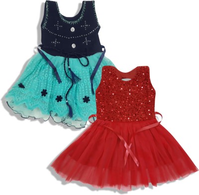 Surkhab Impressions Baby Girls Midi/Knee Length Party Dress(Red, Sleeveless)